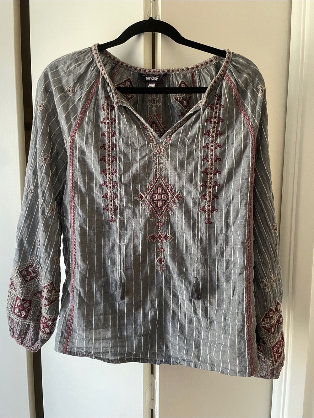 Johnny Was Gray Tunic with Red Embroidery